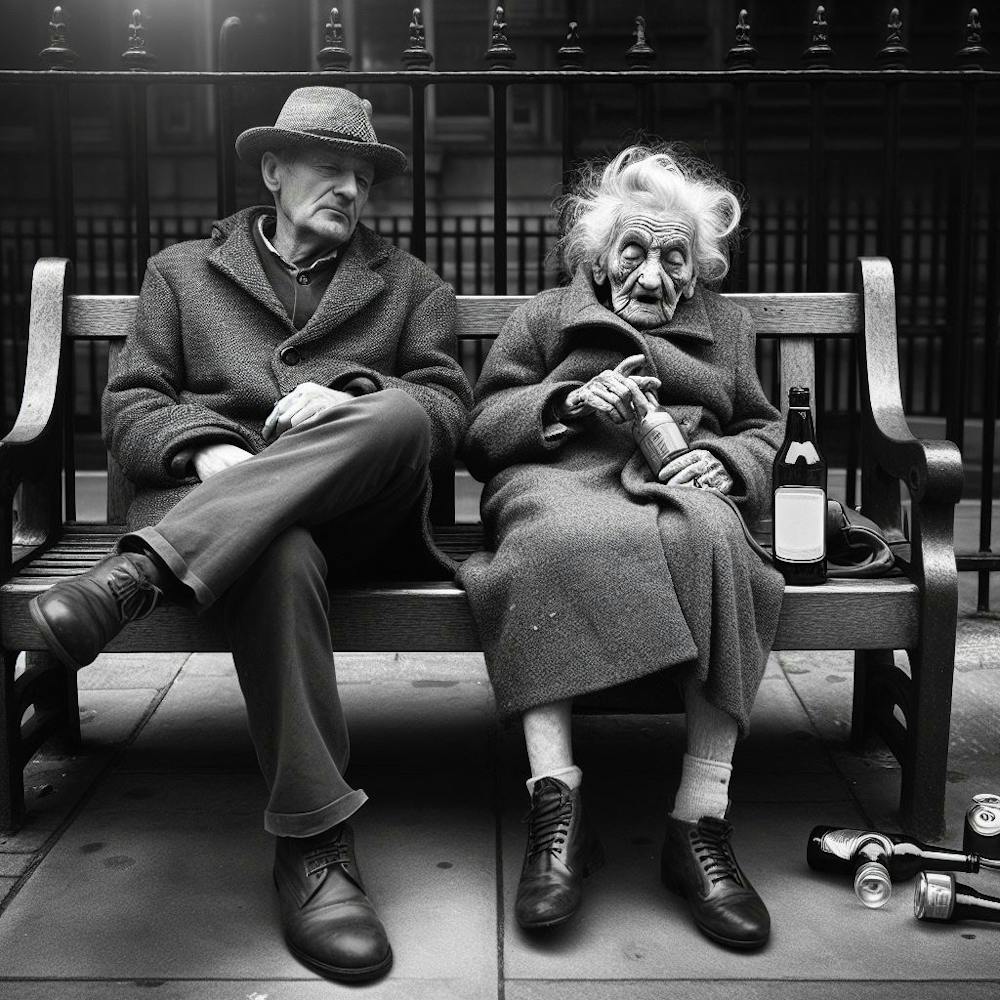 Old Couple Sitting On Bench