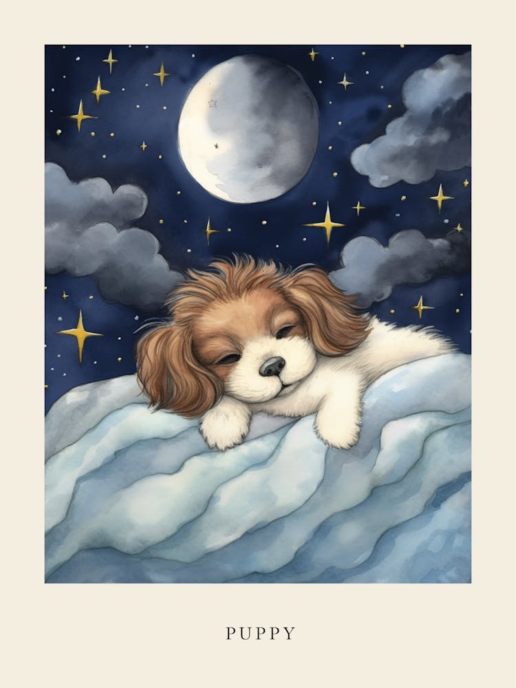 Babywelpe 3 Schlafend in den Wolken Kinderzimmer-Poster
