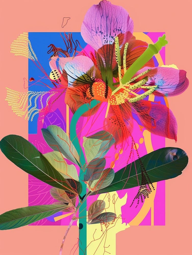 Fleur de Paon (Caesalpinia) 4 Collage Fleur Néon