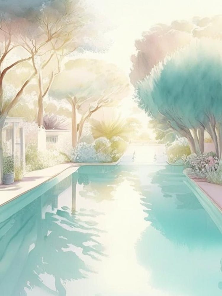 Lanes In Swimming Pool Landscapes Waterscape Gouache 1