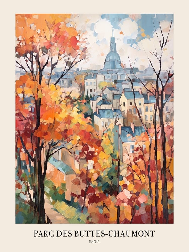 Herbstlicher Stadtpark Gemälde Parc Des Buttes Chaumont Paris France 1 Poster