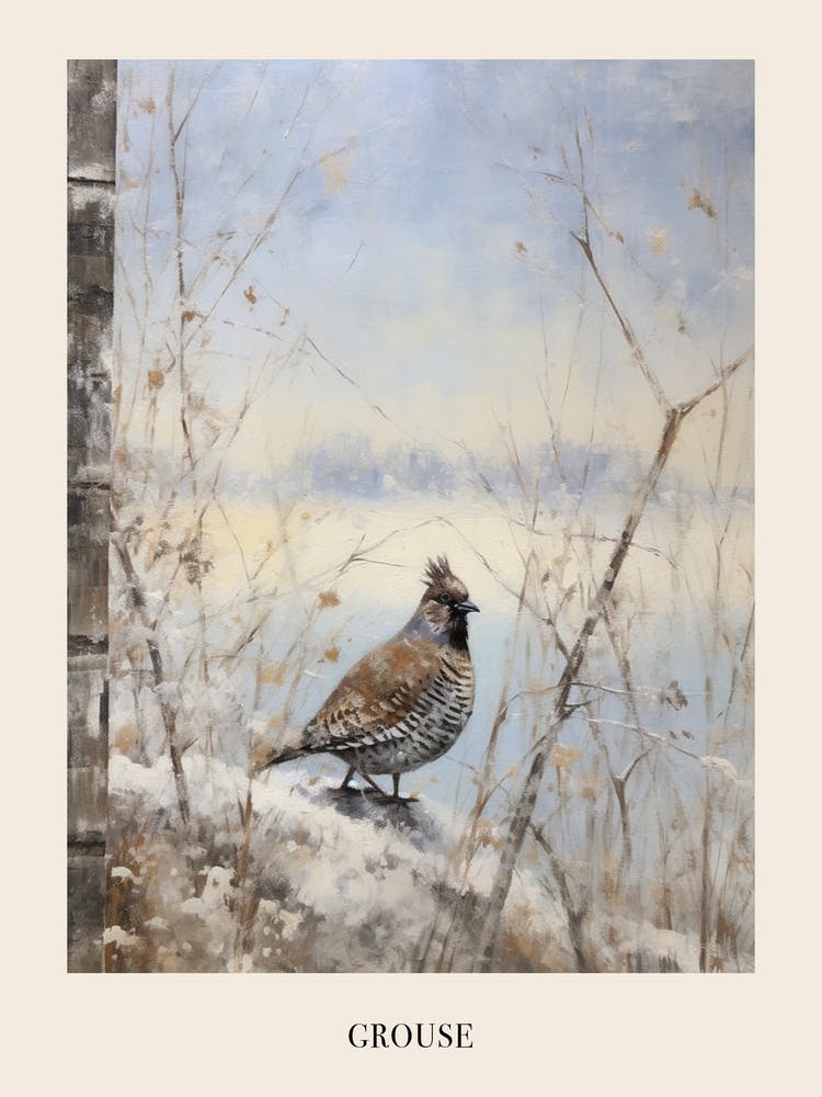 Vintage Winter Animal Painting Poster Grouse 1