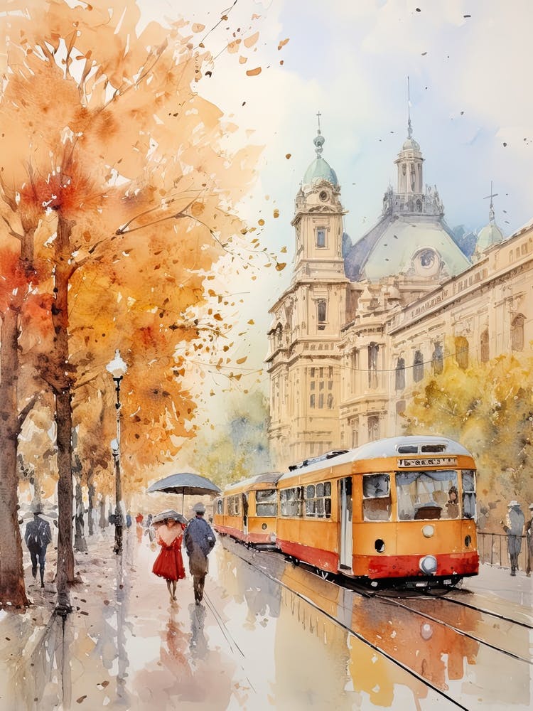 Vienna Austria In Autumn Fall, Watercolour 4