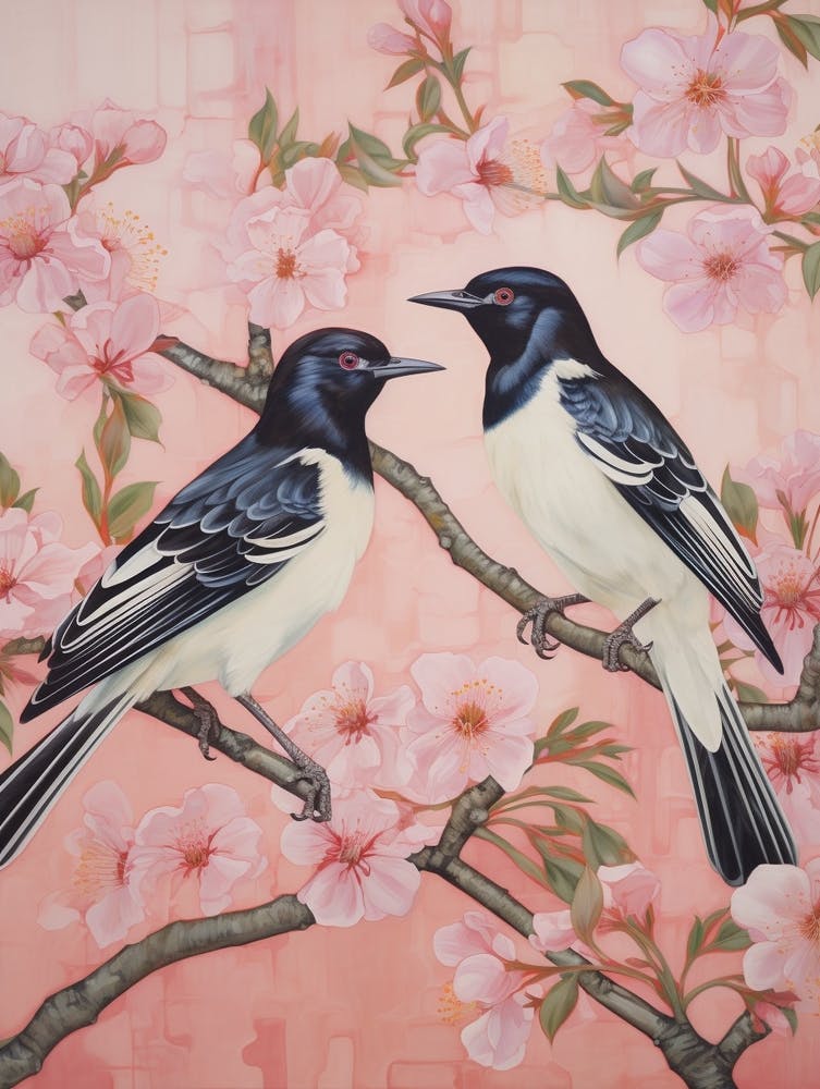 Vintage Japanese Inspired Bird Print Magpie 5