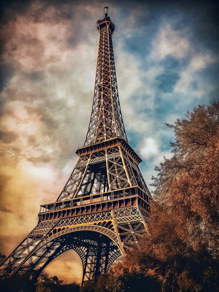 Eiffel Tower Paris France Oil Painting Style 10