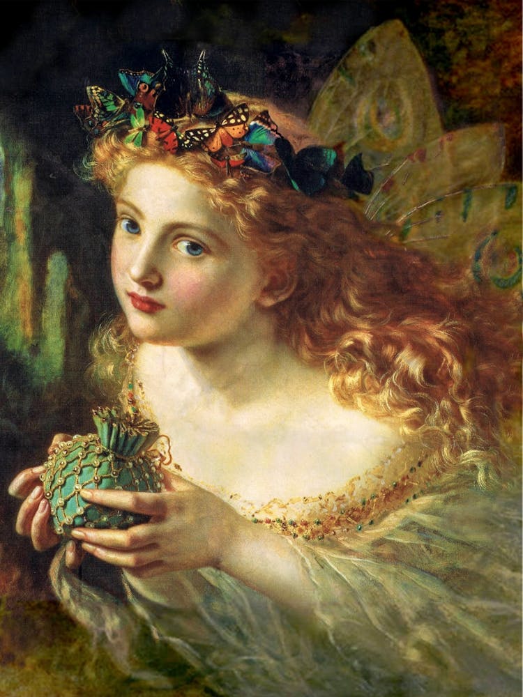 "Take the Fair Face of Woman, and Gently Suspending, With Butterflies, Flowers, and Jewels Attending, Thus Your Fairy is Made of Most Beautiful Things" c1860 par Sophie Anderson