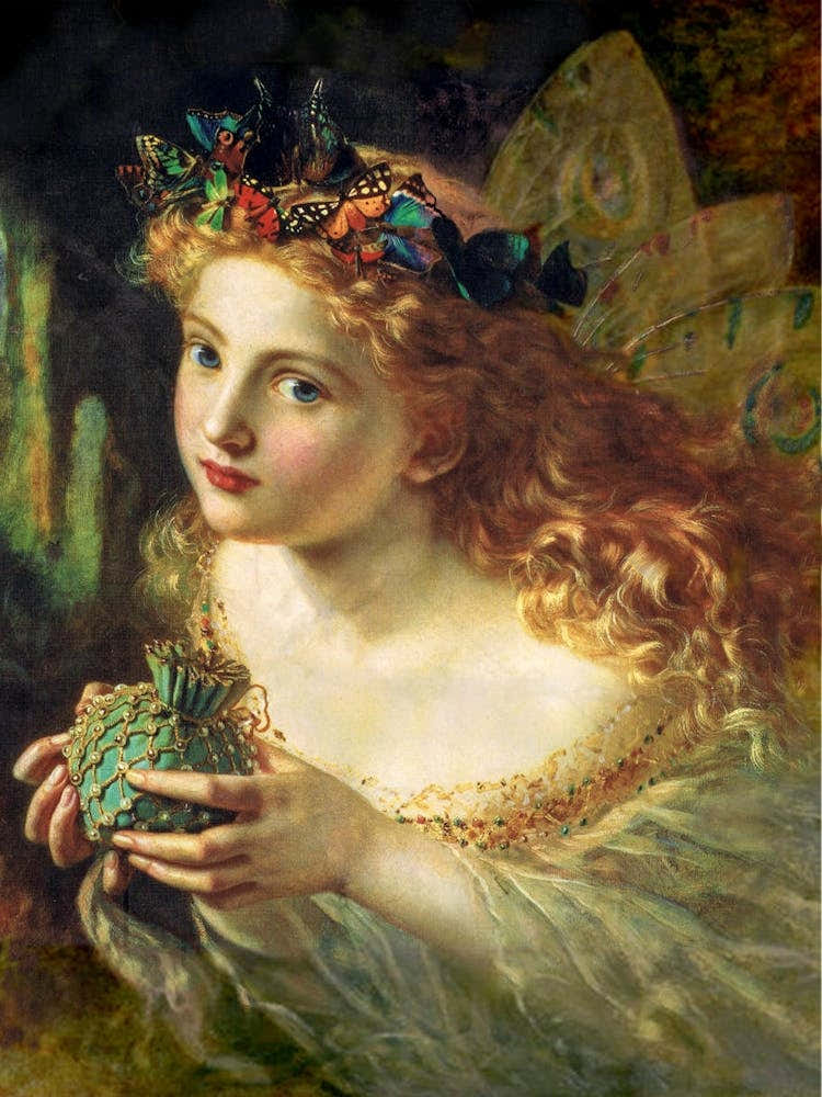 "Take the Fair Face of Woman, and Gently Suspending, With Butterflies, Flowers, and Jewels Attending, Thus Your Fairy is Made of Most Beautiful Things" c1860 by Sophie Anderson
