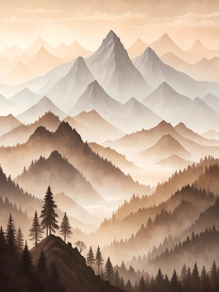 Abstract Layered Mountains With Light Mist Neutr