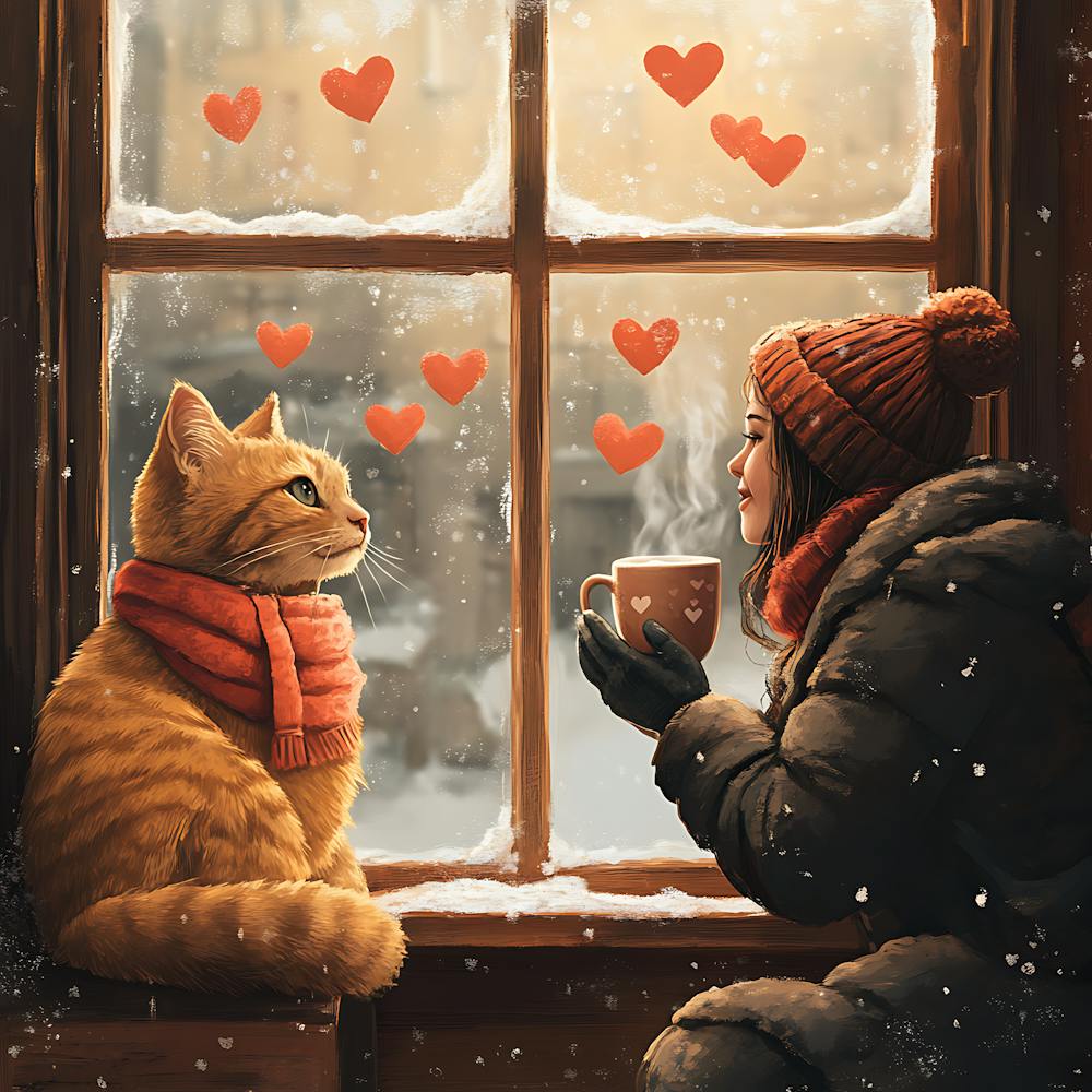 Cat and Person Sharing Hot Cocoa Artwork 5