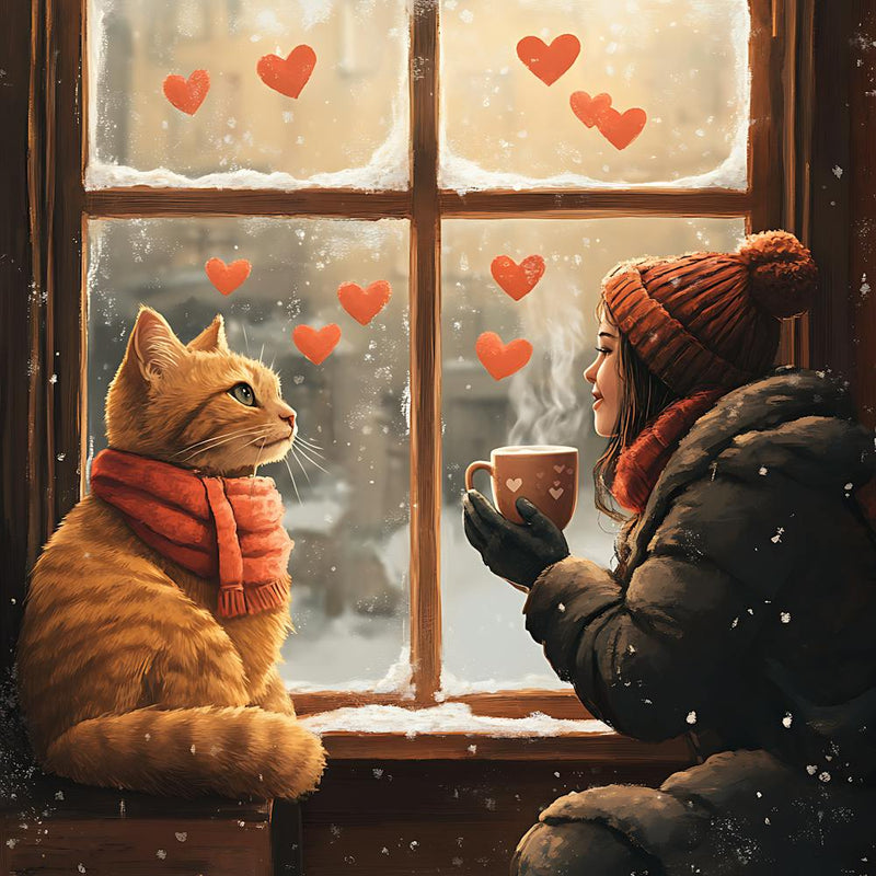 Cat and Person Sharing Hot Cocoa Artwork 5