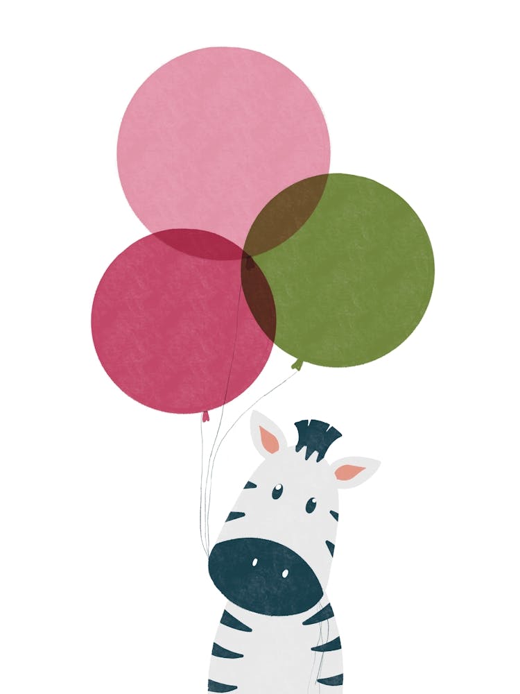 Zebra With Pink and Green Balloons Nursery