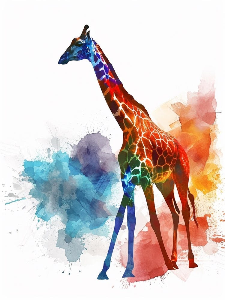 Giraffe Blue & Red Watercolour Paint Splash