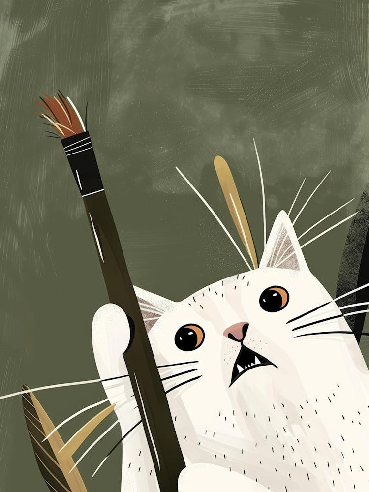 White Cat With Feathers