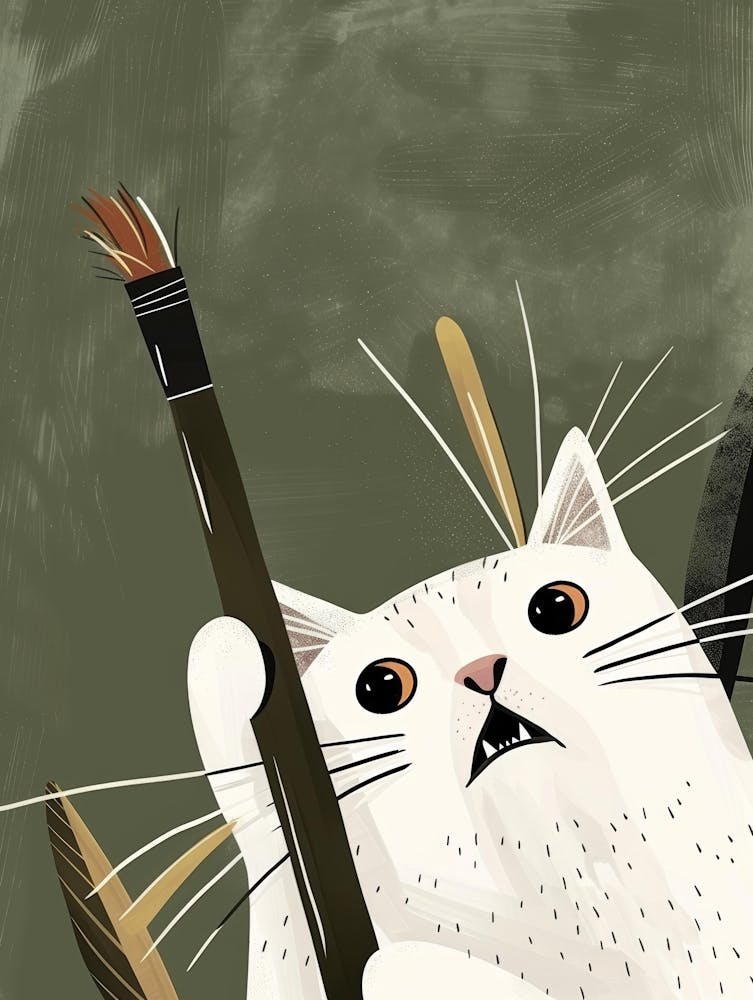 White Cat With Feathers