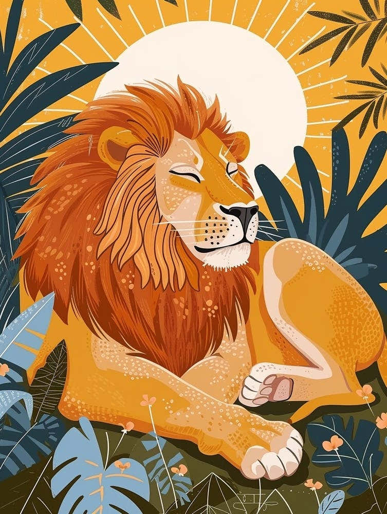 African Lion Resting In The Sun Illustration 3