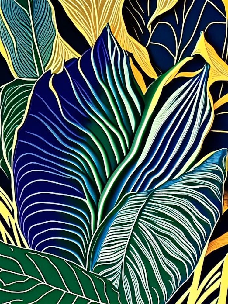 Hosta Leaf Colourful Abstract Linocut