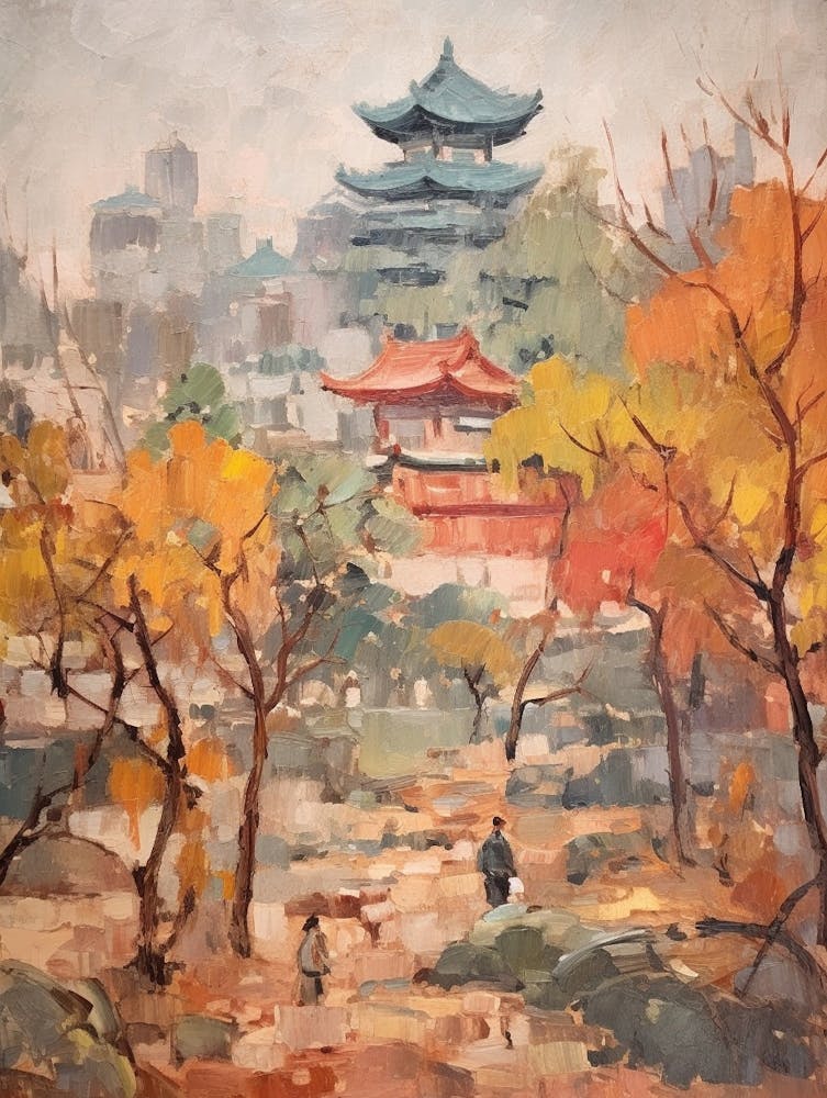 Autumn City Park Painting Jingshan Park Beijing China 3