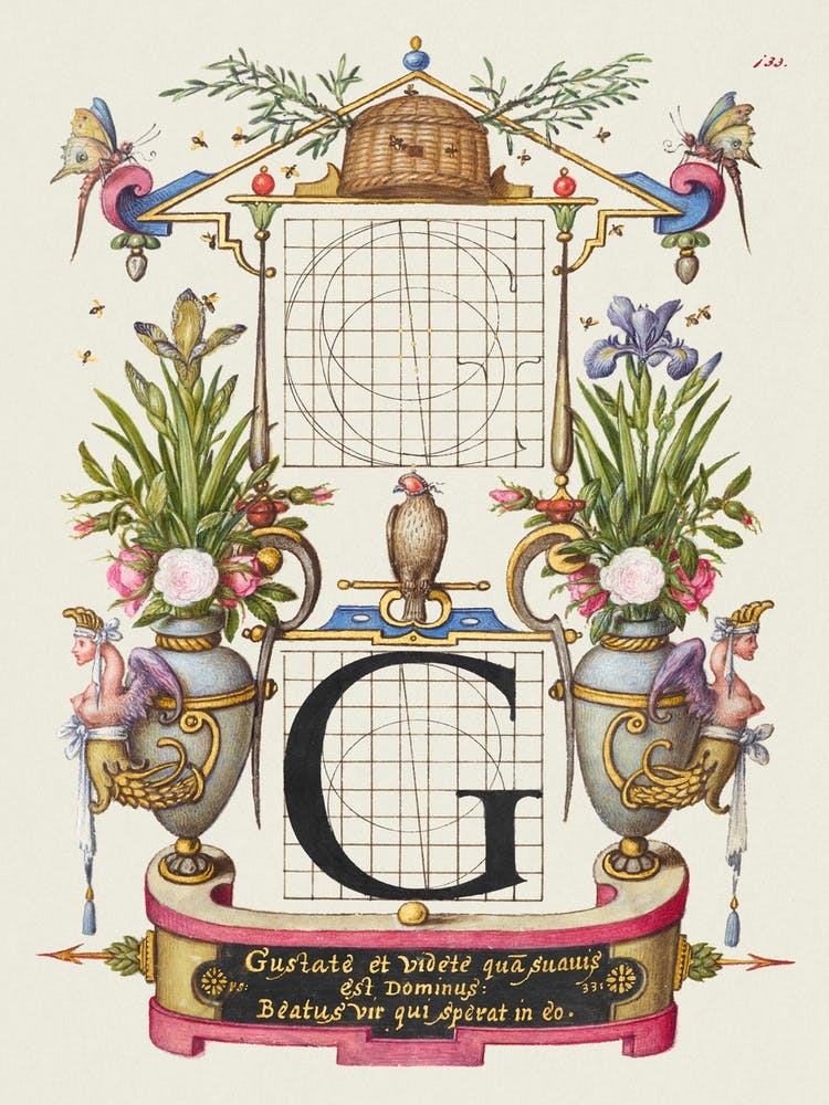 Guide For Constructing The Letter G From Mira Calligraphiae Monumenta, Joris Hoefnagel