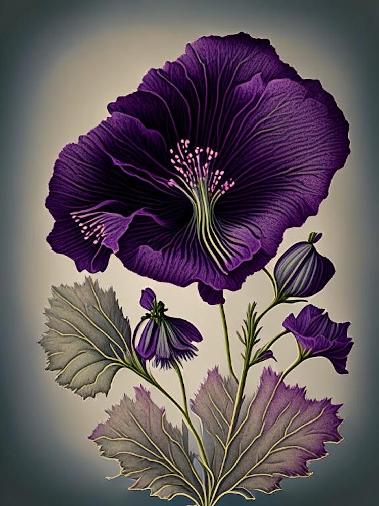 Purple Poppy Mallow Wildflower Vintage Botanical 1