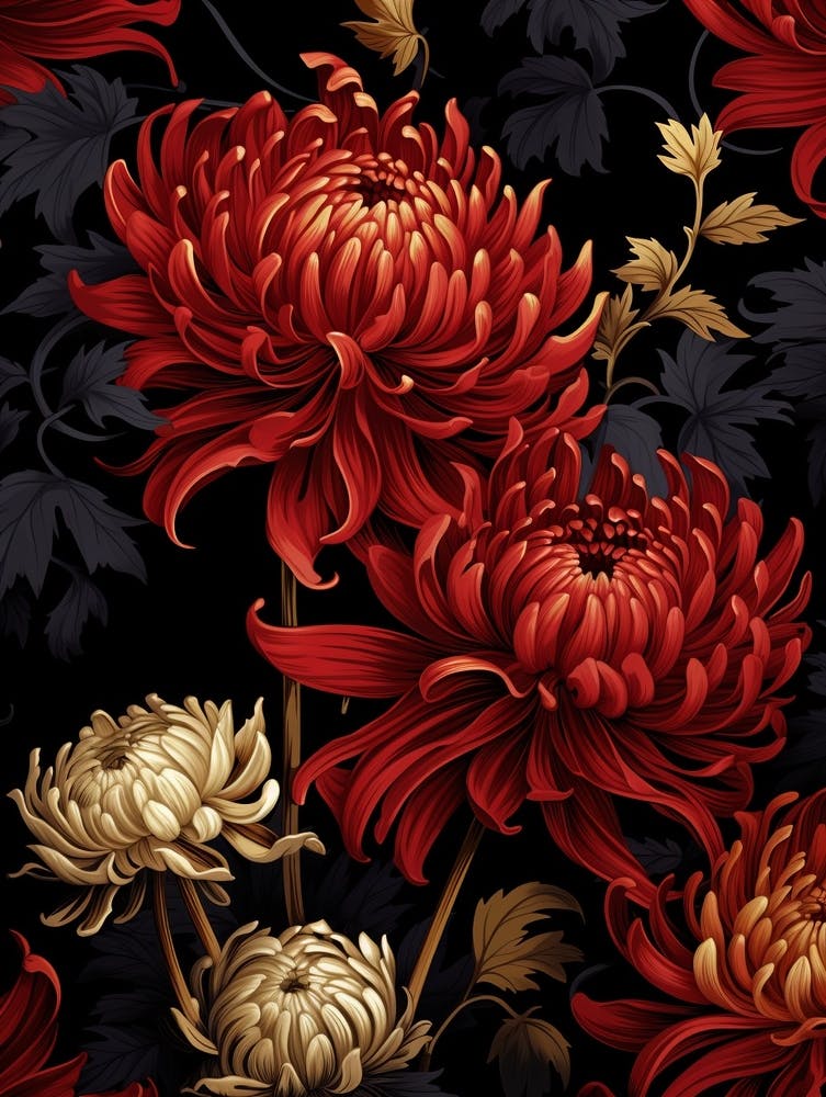 Chrysanthemums 6 William Morris Style Winter Florals