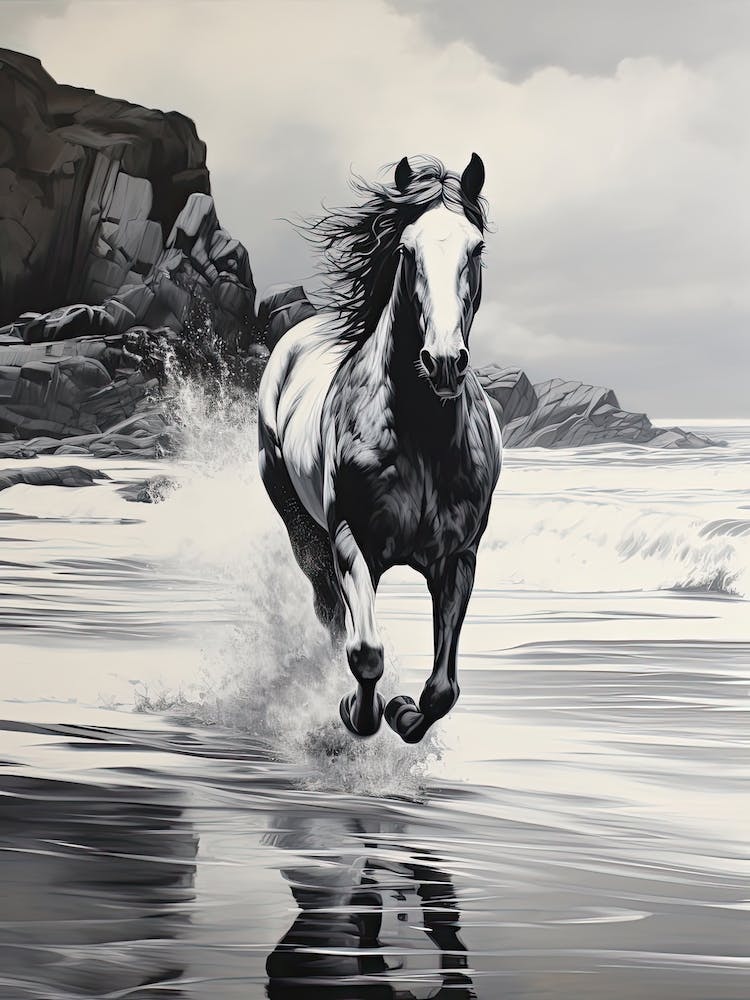 A Horse Oil Painting In Rhossili Bay, Wales Uk, Portrait 3