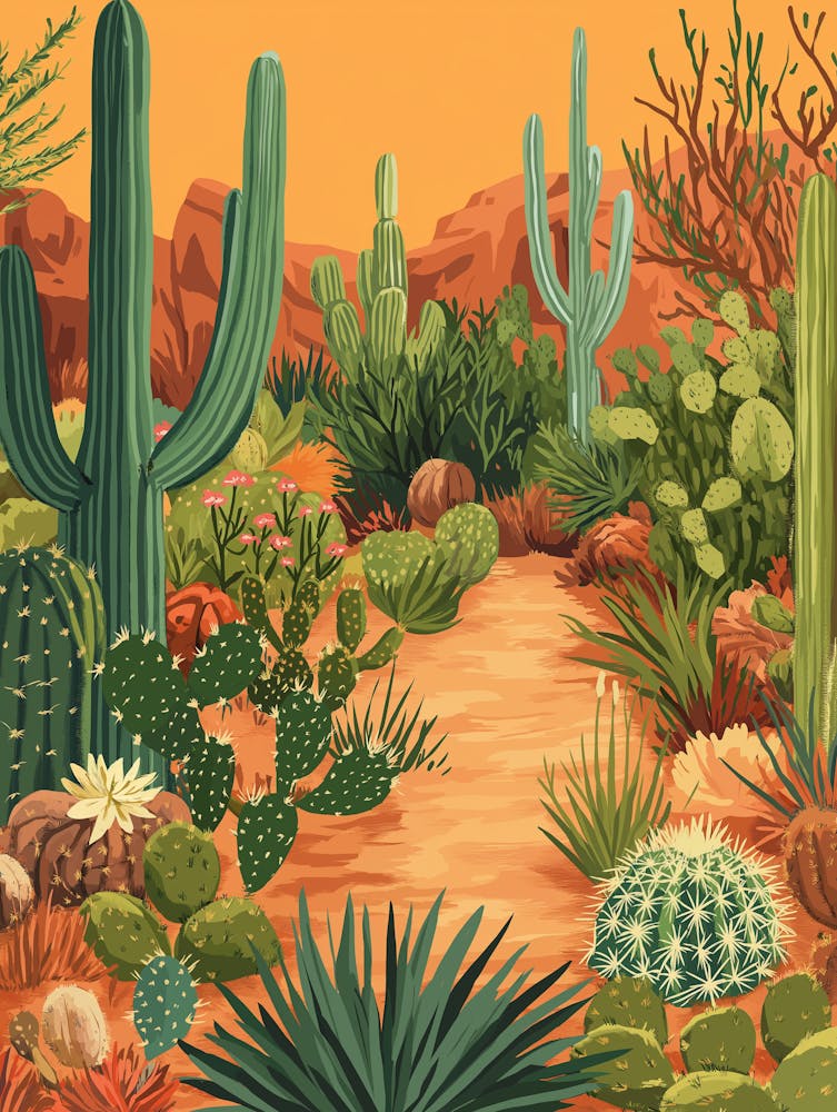A Desert Landscape And Cactus