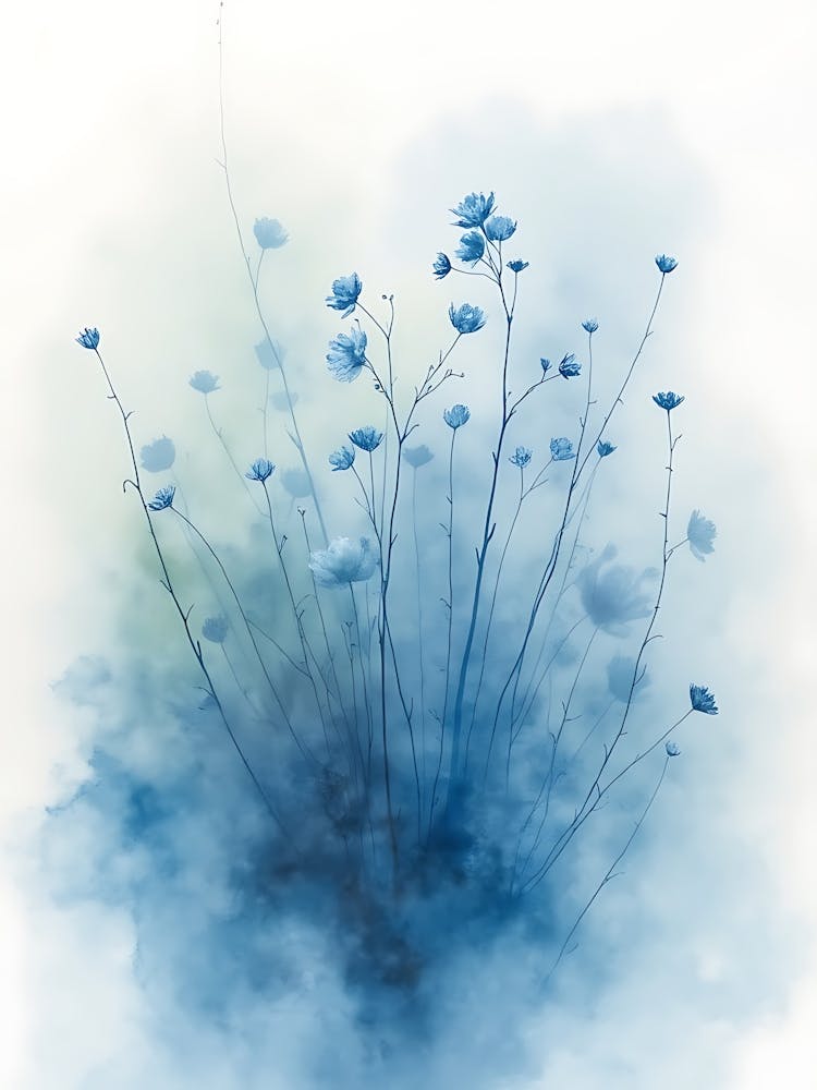 Watercolor Blue Flower Curve