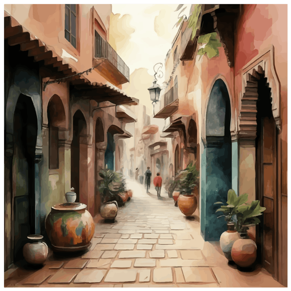 Street In Morocco, Marrakech Watercolor City