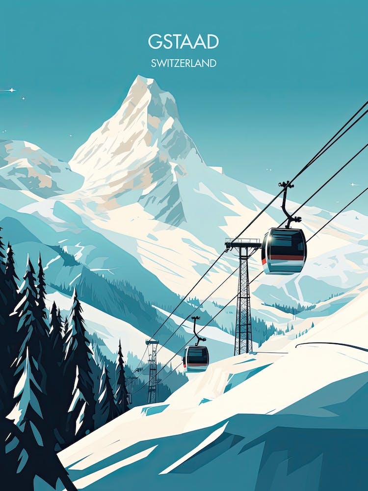 Poster Of Gstaad   Switzerland, Ski Resort Illustration 2