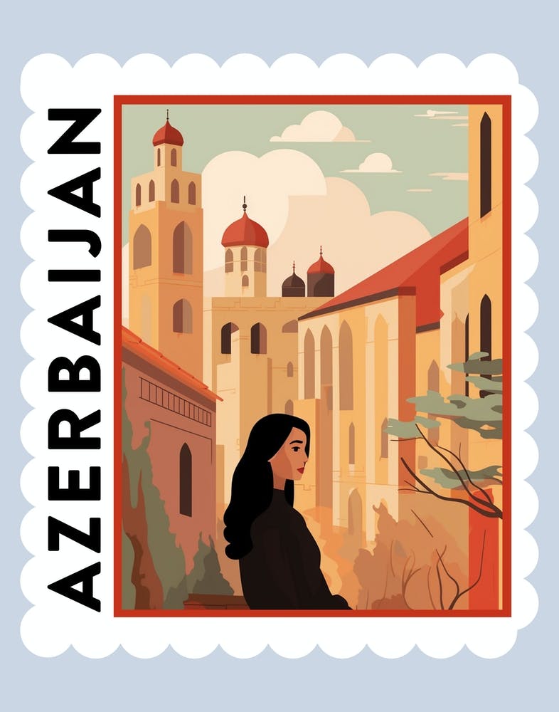 Azerbaijan 2 Travel Stamp Poster