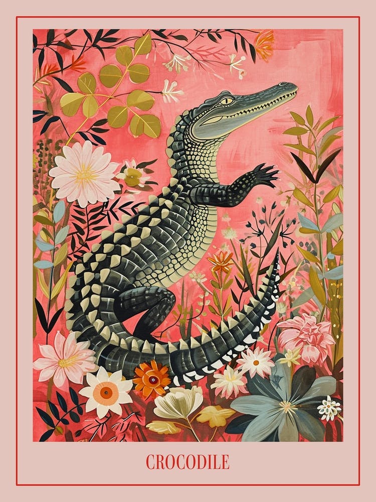 Floral Animal Painting Crocodile 3 Poster
