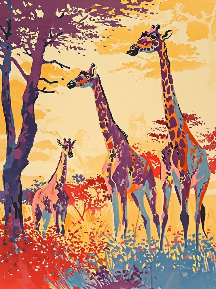 Giraffes At Dusk Illustration 1