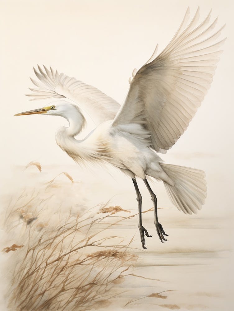 Vintage Bird Drawing Egret 2