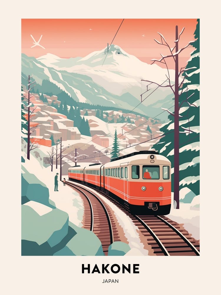 Vintage Winter Travel Poster Hakone Japan 1