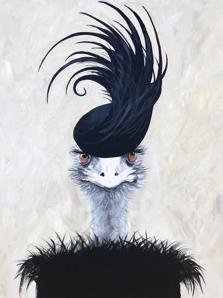 Ostrich With Feather Hat