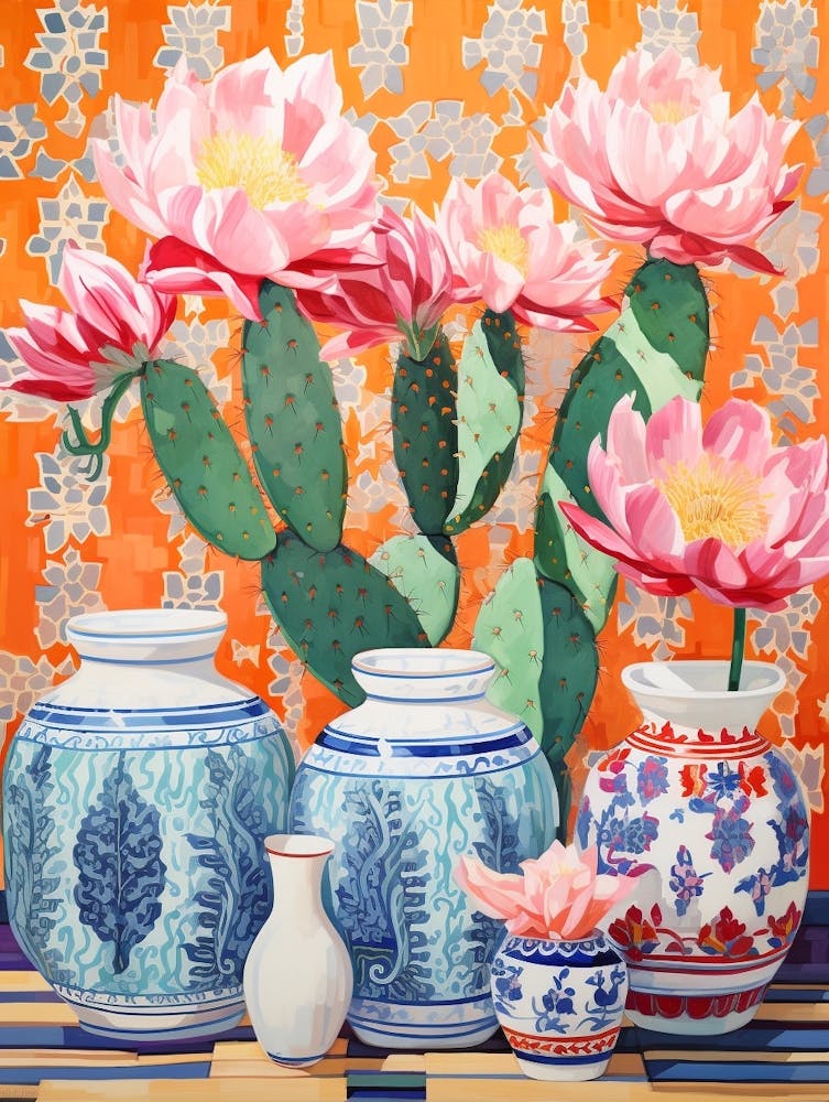 Cactus Painting Maximalist Still Life Echinocereus Cactus 2