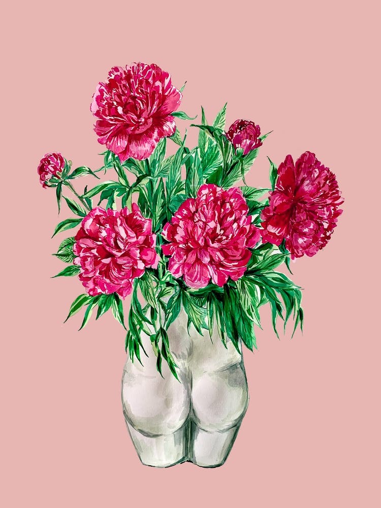 Peonies In Bum Vase On Pink
