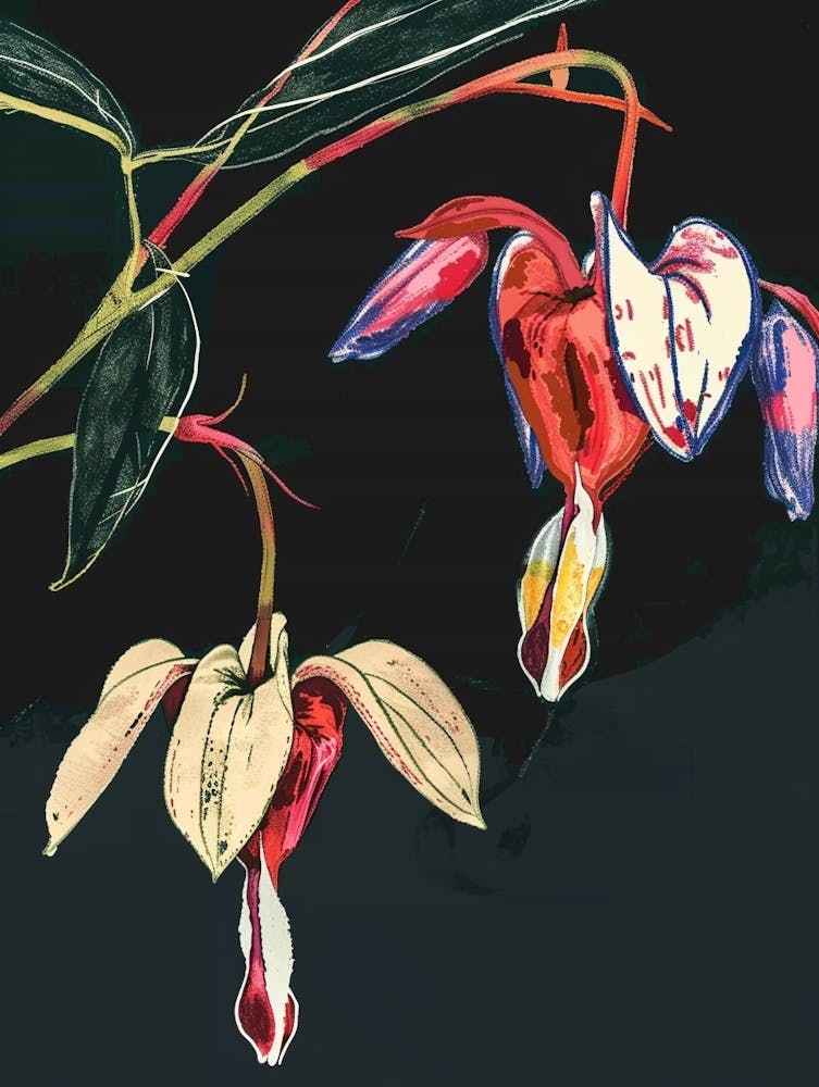 Neon Blumen auf Schwarz Bleeding Heart Dicentra 3