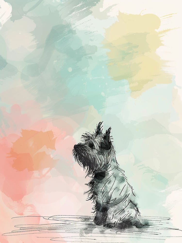 Pastel Norwich Terrier Dog Pastel Line Illustration  2