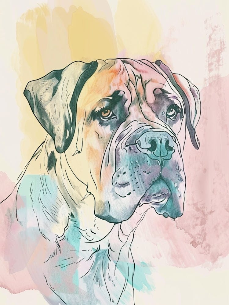 Mastiff Dog Pastel Line Painting 2