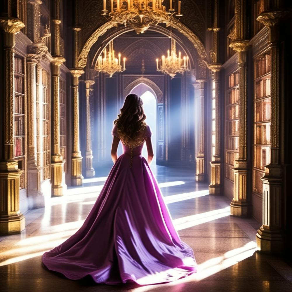Beautiful Woman In A Purple Dress In A Dark Room