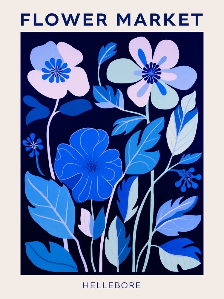 Blue Flower Market Poster Hellebore 4
