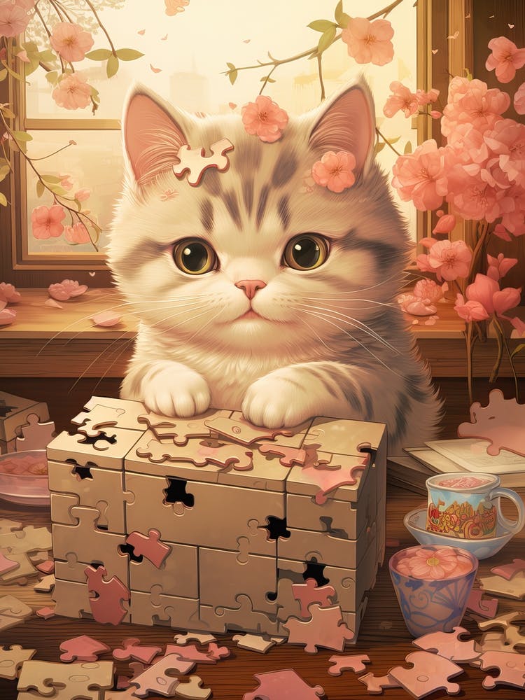 Kawaii Cat Drawings With Puzzles 3
