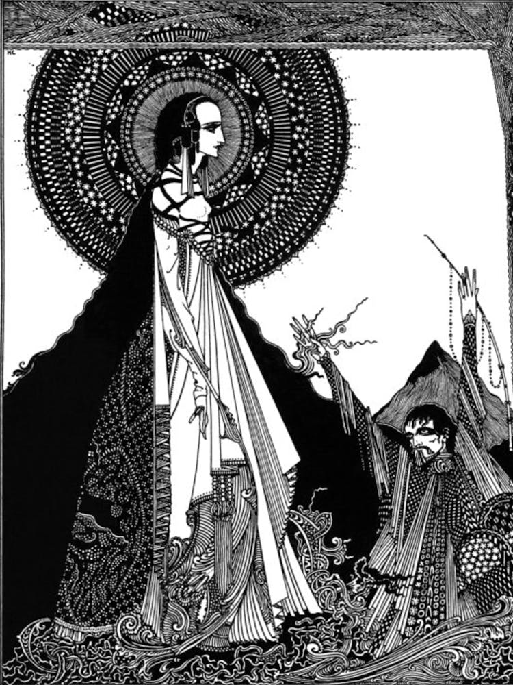 Ligeia-Clarke For Edgar Allen Poe by Harry Clarke 1919 | Illustration for Edgar Allan Poe's story "Ligeia" by Harry Clarke (1889-1931), published in 1919. Printed in Edgar Allan Poe's 'Tales of Mystery and Imagination' in HD