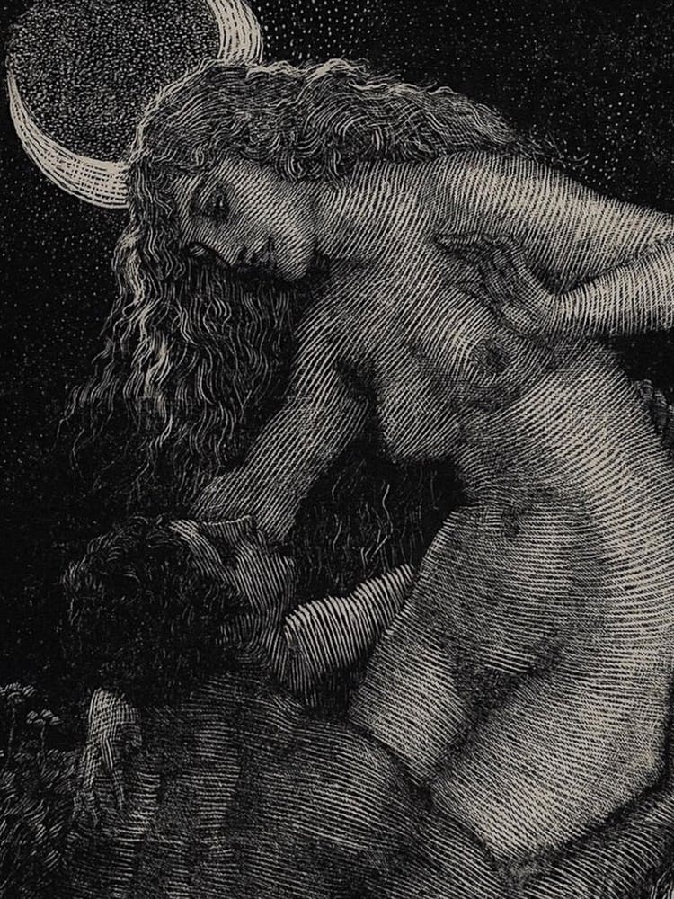 Thief of the Moon - Norman Lyndsey 1924 - Pagan Moon Goddess Engraving Witchy Vintage Fairytale Retro Nude Romantic Valentines Seductive Witch