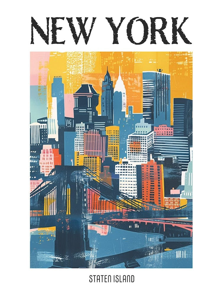 Staten Island New York Colourful Silkscreen Illustration 1 Poster