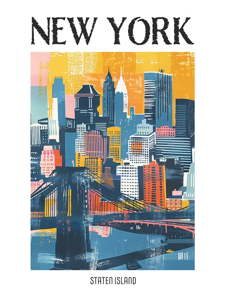 Staten Island New York Colourful Silkscreen Illustration 1 Poster