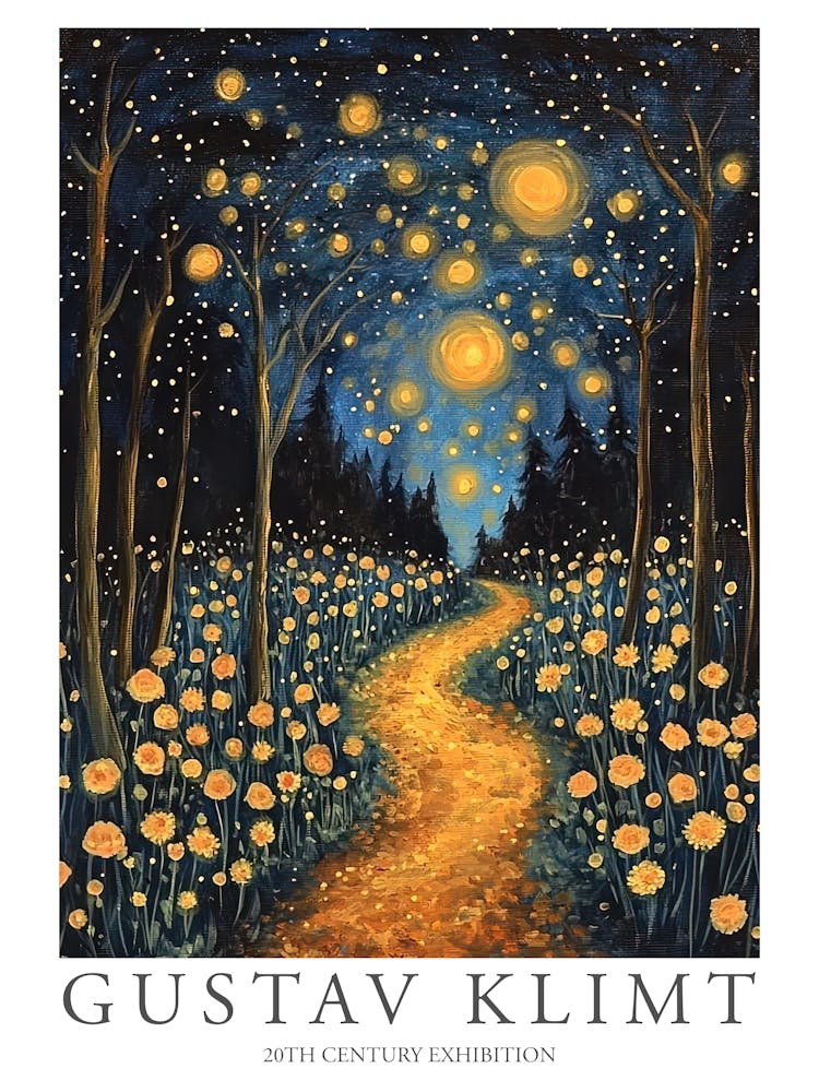 Gustav Klimt Print Starry Night Forest Trees Painting Klimt Exhibition Poster Painting Decor
