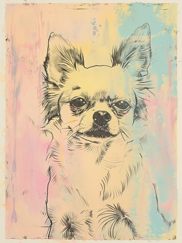Chihuahua Dog Watercolour Line Illustration