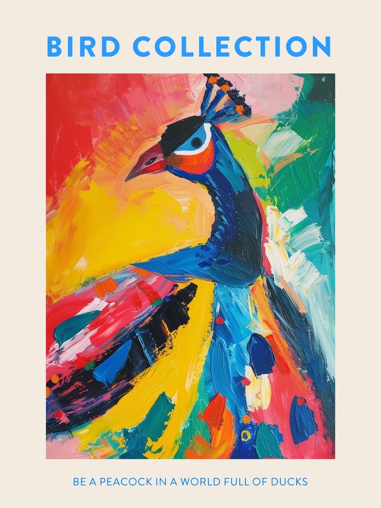 Colourful Brushstroke Peacock 2 Poster